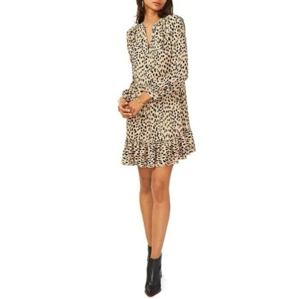 NWT - Vince Camuto Leopard Ruffled Tiered Long Sleeve Dress - Large
